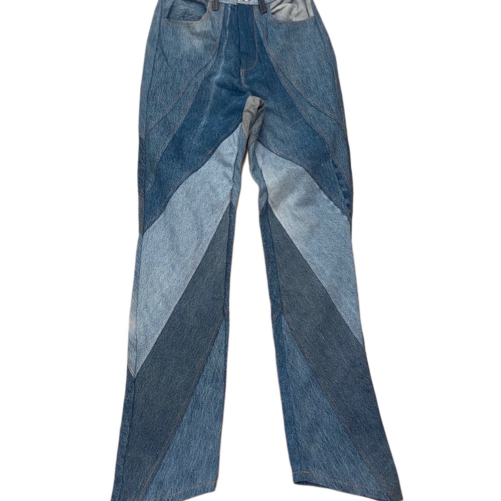EB Denim Vein High Rise Blue Patchwork Jeans